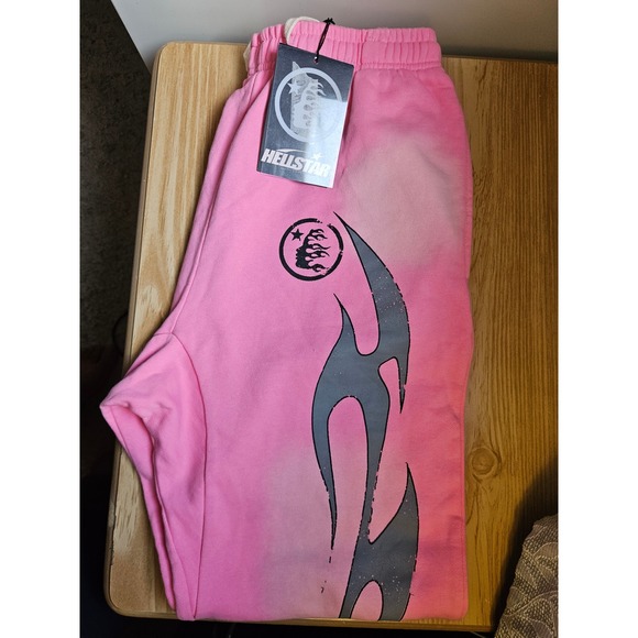 HELLSTAR Pink Tie Dye Flame Logo Sweatpants Joggers NEW WITH TAGS - Picture 2 of 3